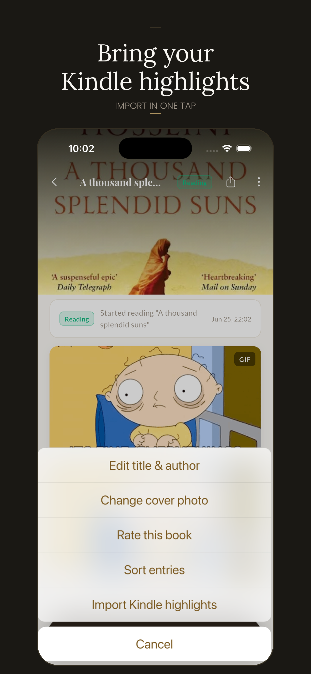 Import Kindle highlights in one tap